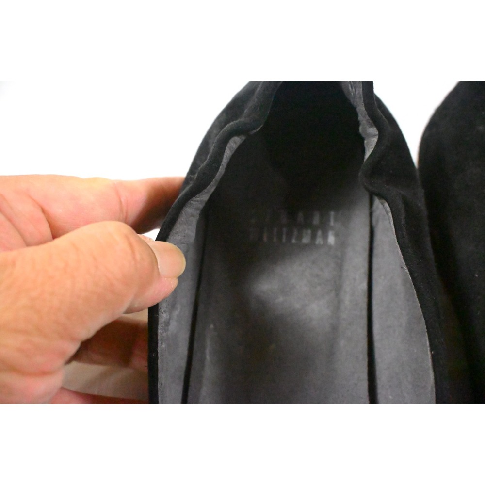 Stuart Weitzman Black Suede Fur Pom Pom Ballet Flats Elastic Scrunch Sz 8.5M Spa - Picture 4 of 9
